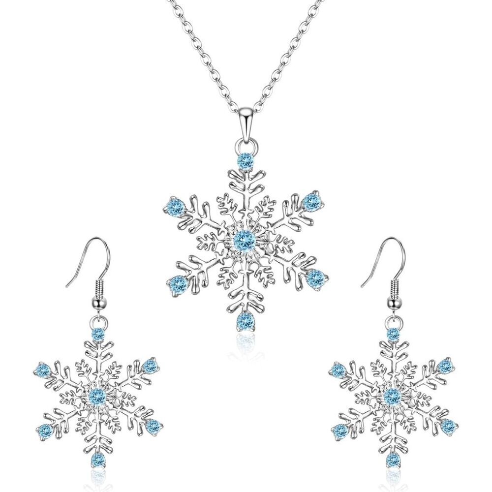Austrian Crystal Snowflake Flower Pendant Necklace Earrings Set